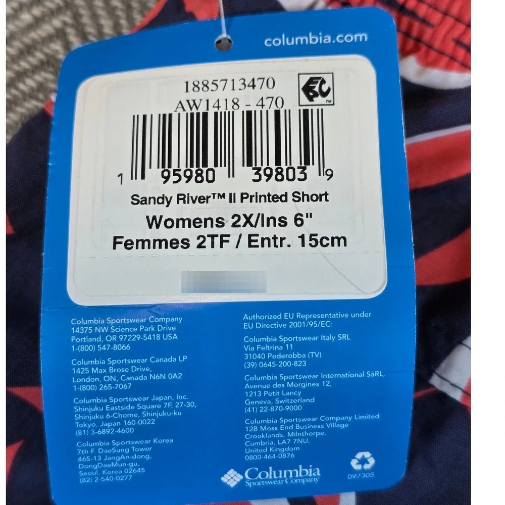 Columbia Sandy River II Printed Shorts Womens 2X Navy Red Leaf AW1418-470 NEW